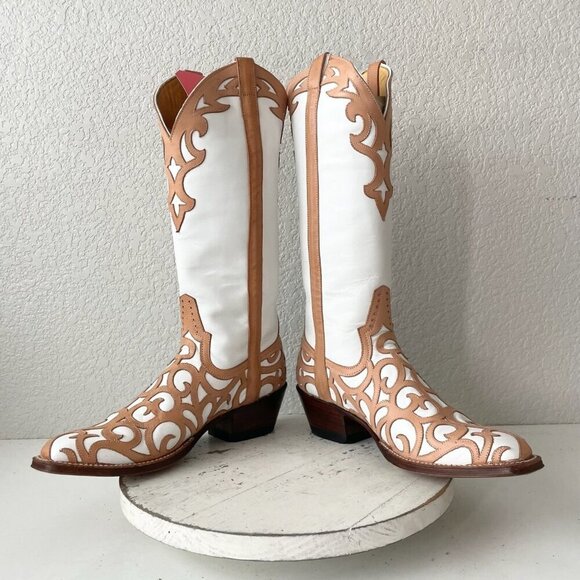 Rod Patrick Womens Cowboy Boots 8.5A Western Cowgirl White Leather French Toe - Picture 7 of 12